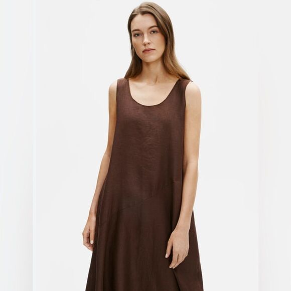 Eileen Fisher Silk Brown Sleeveless Dress - Picture 1 of 7